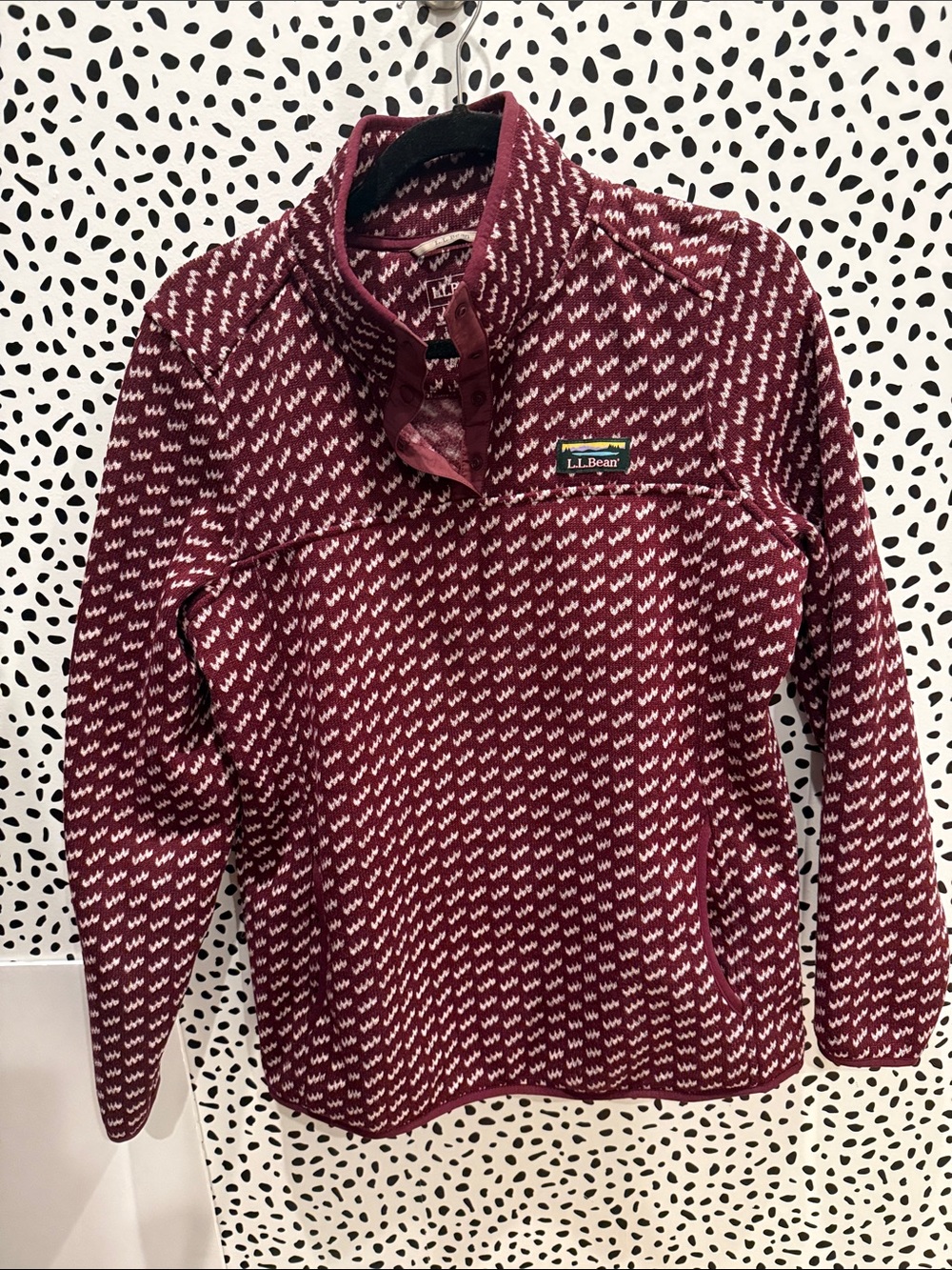 L.L. Bean Women's Burgundy White Patterned Quarter-Zip Fleece Pullover Medium